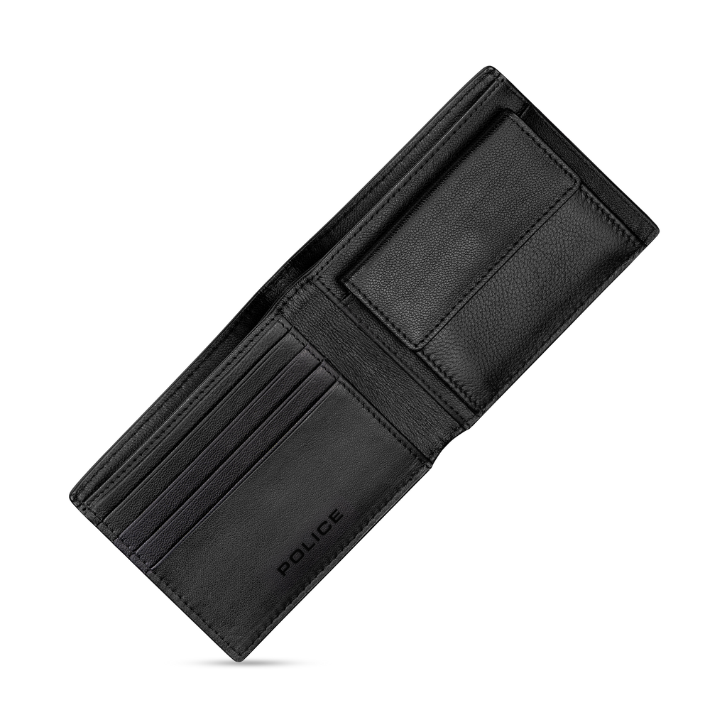 Police Pyramid black leather wallet with coin holder textured design men Paris Gallery Qatar Now Online