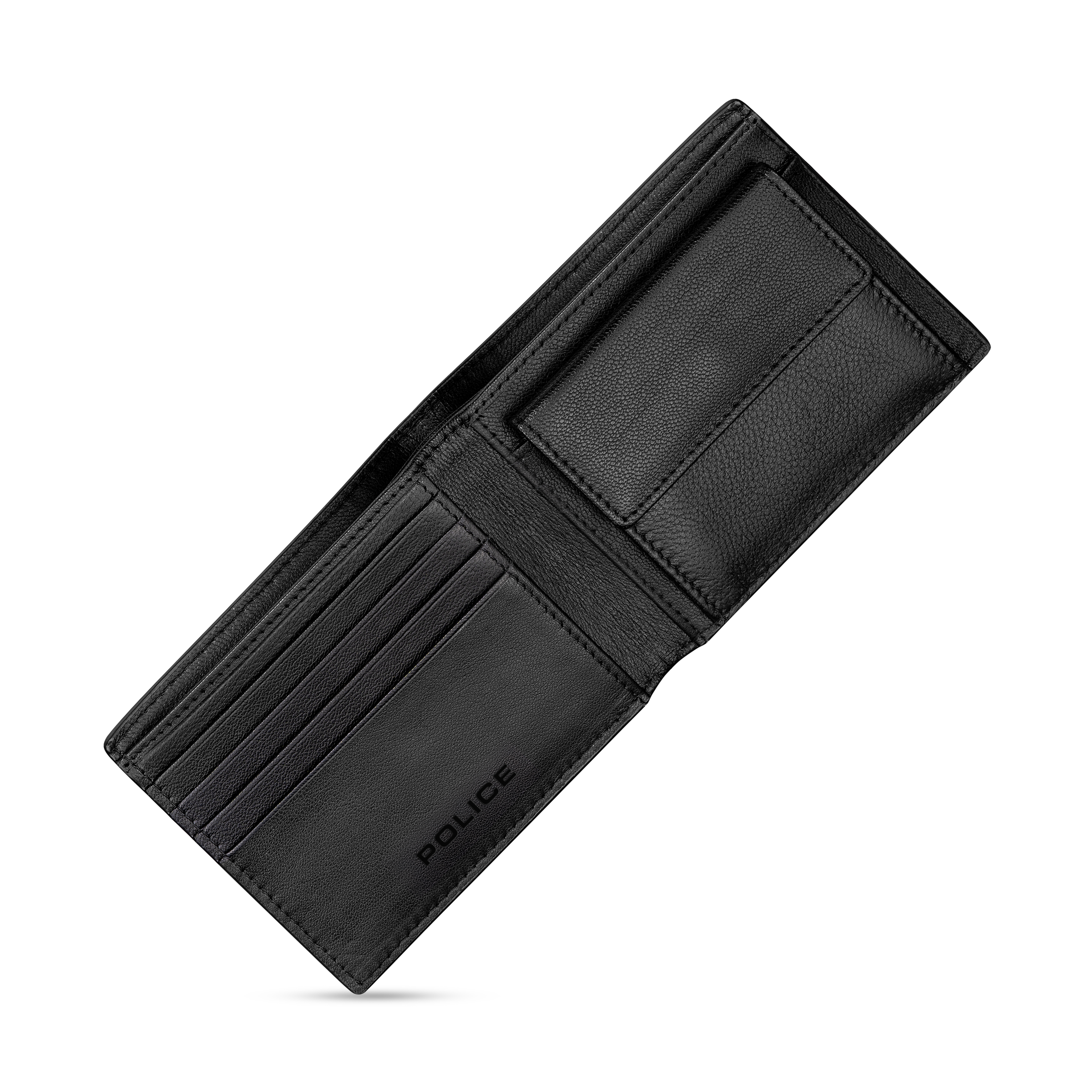 Police Pyramid black leather wallet with coin holder textured design men Paris Gallery Qatar Now Online