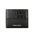 Police Relique men’s black leather bifold wallet with croc-effect panel and metal Police logo