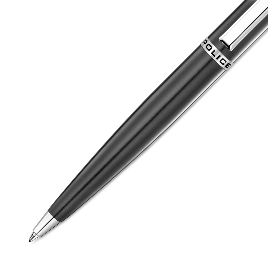 Police Sagona black matte ballpoint pen with stainless steel trim luxury writing instrument Paris Gallery Qatar Available for Online Purchase