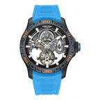 Police automatic skeleton watch IP gun case black dial light blue silicone strap men Paris Gallery Qatar