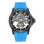 Police automatic skeleton watch IP gun case black dial light blue silicone strap men Paris Gallery Qatar
