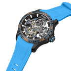 Police automatic skeleton watch IP gun case black dial light blue silicone strap men Paris Gallery Qatar