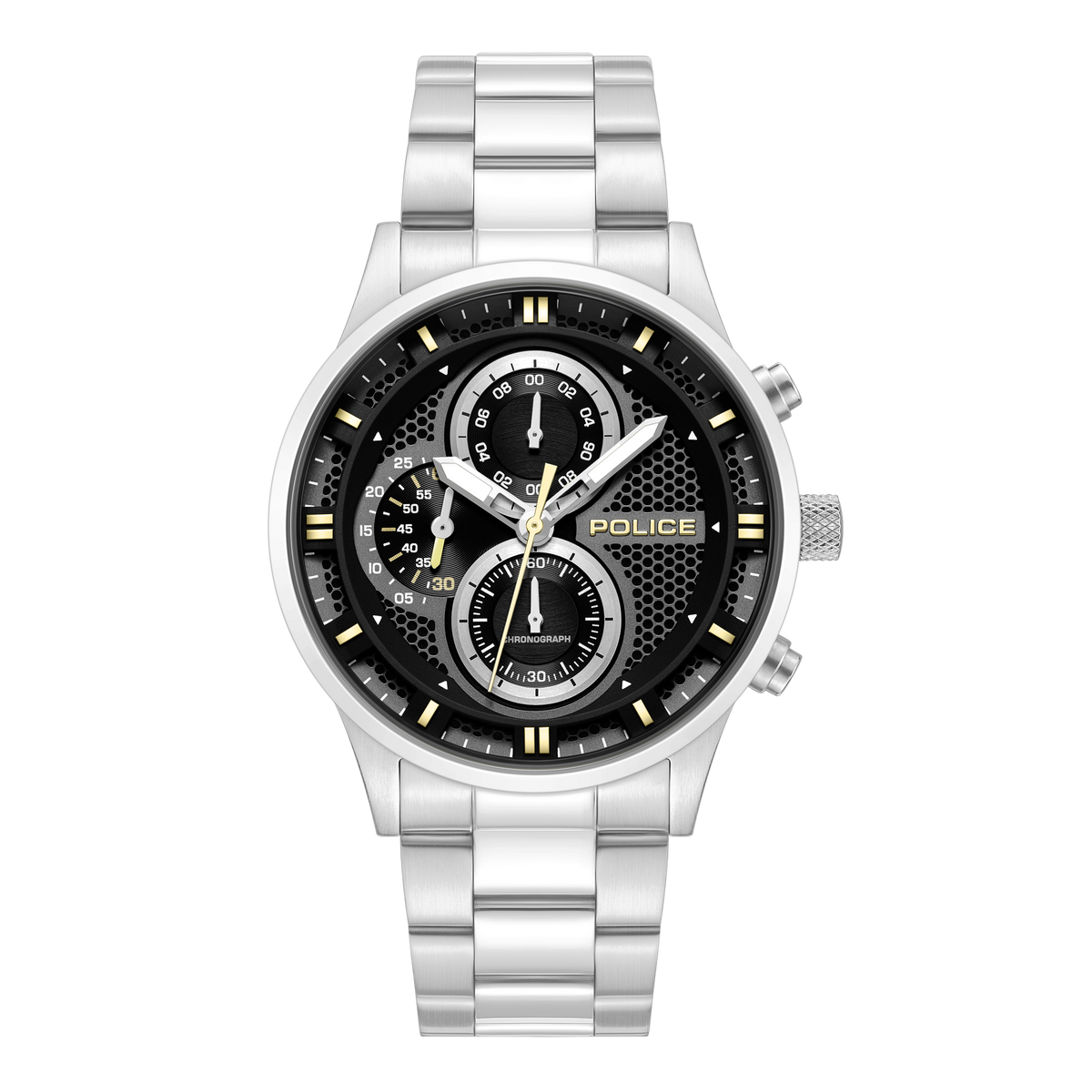 Police stainless steel chronograph watch black dial steel bracelet men watch Shop Now Online Main image