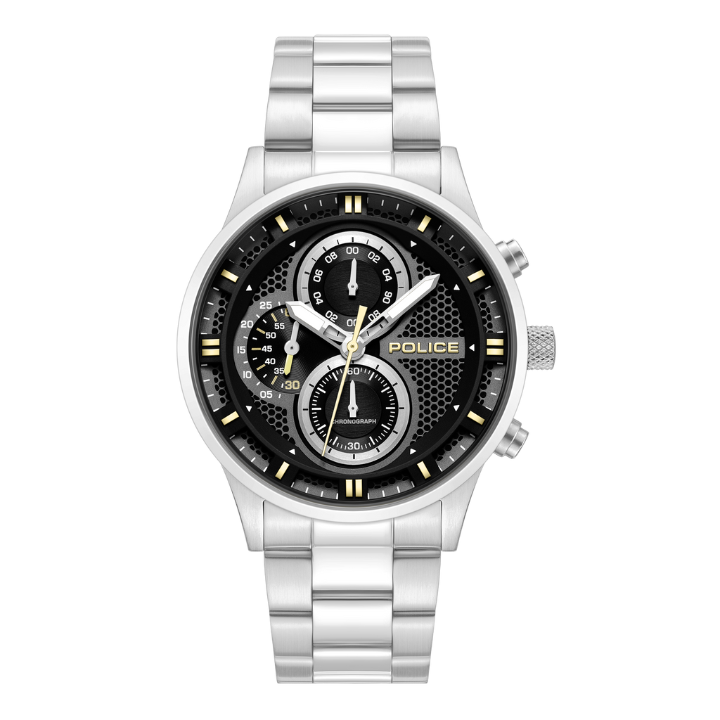 Police stainless steel chronograph watch black dial steel bracelet men watch Shop Now Online
