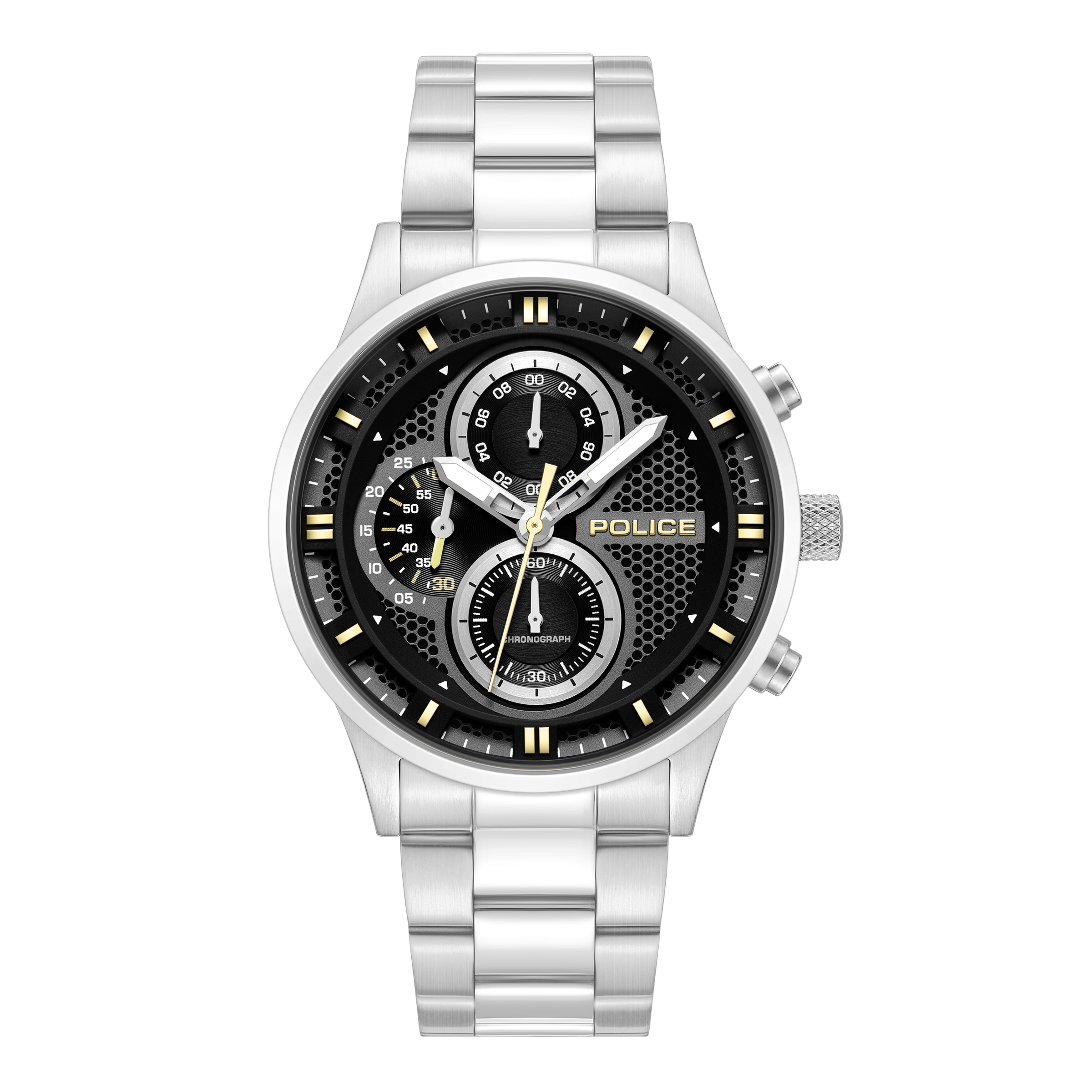 Police stainless steel chronograph watch black dial steel bracelet men watch Shop Now Online