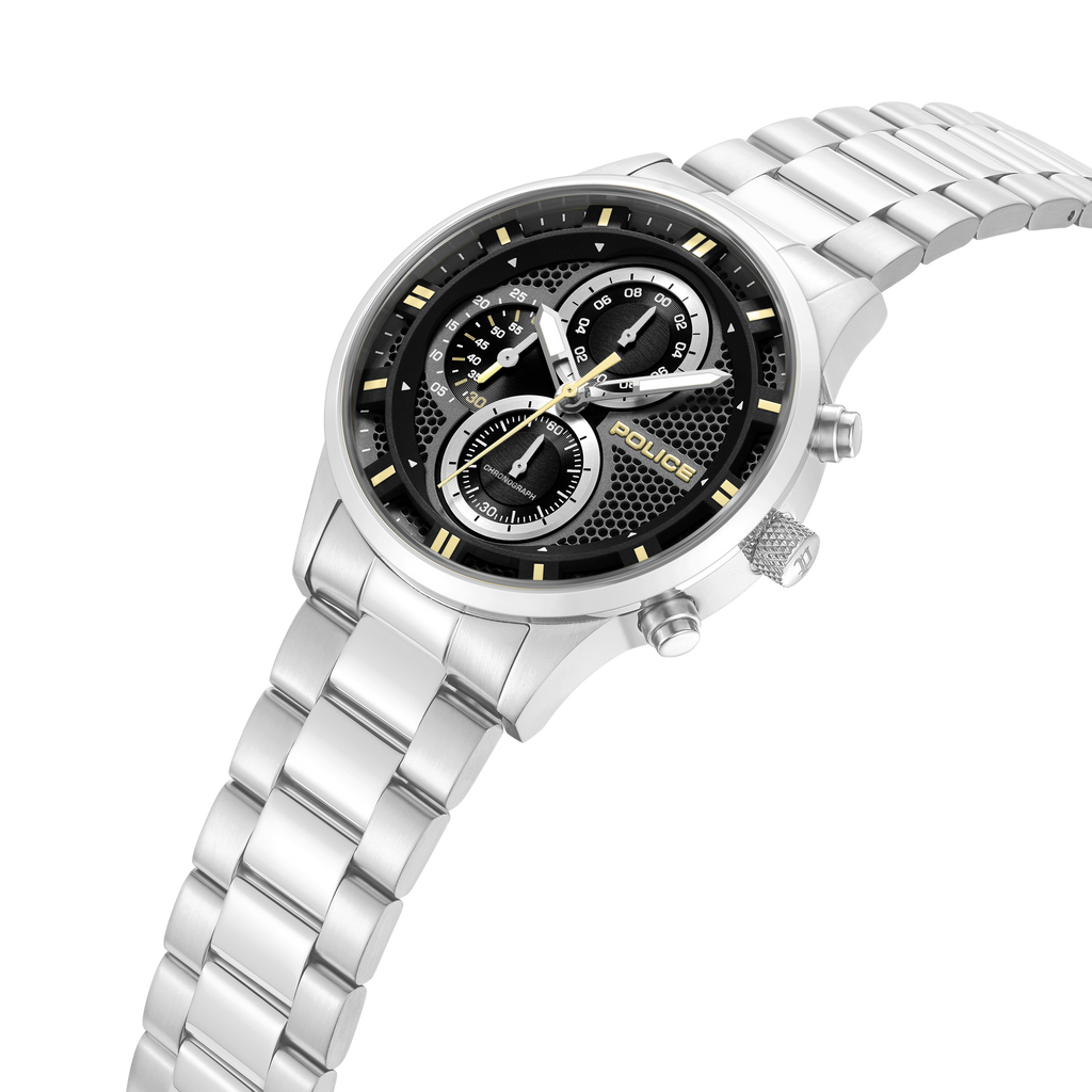 Police stainless steel chronograph watch black dial steel bracelet men watch Shop Now Online