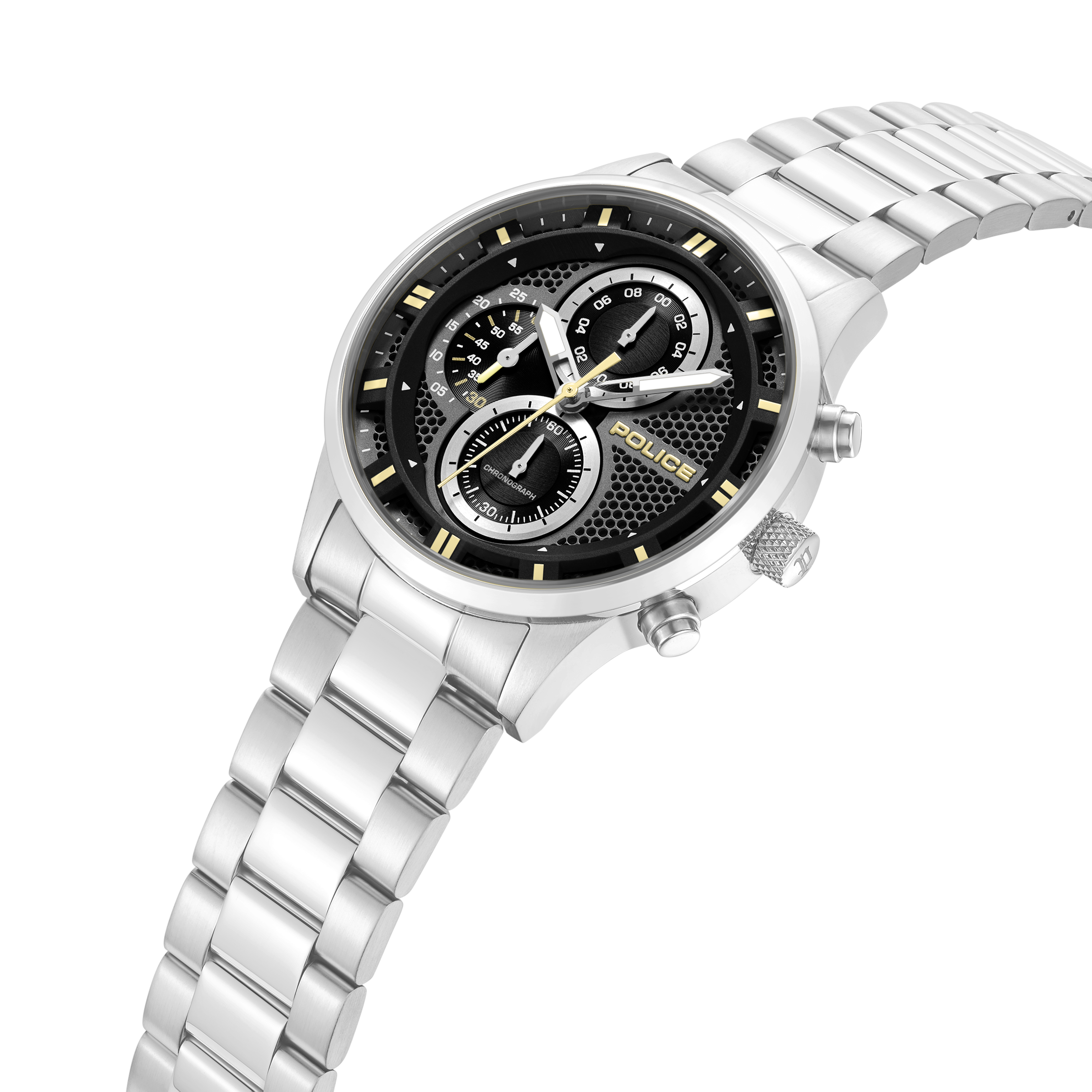 Police stainless steel chronograph watch black dial steel bracelet men watch Shop Now Online