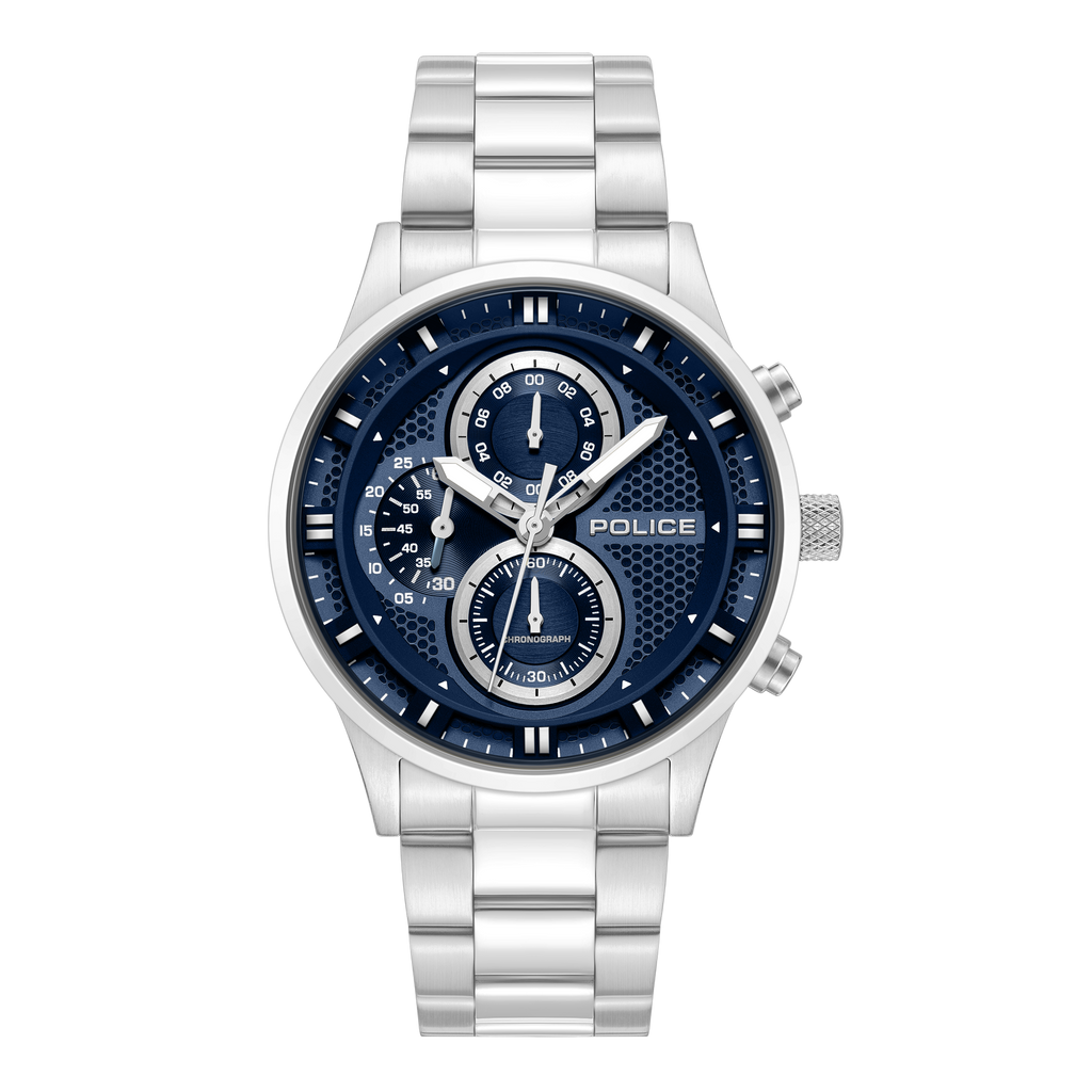 Police stainless steel chronograph watch blue dial steel bracelet men watch Available for Online Purchase