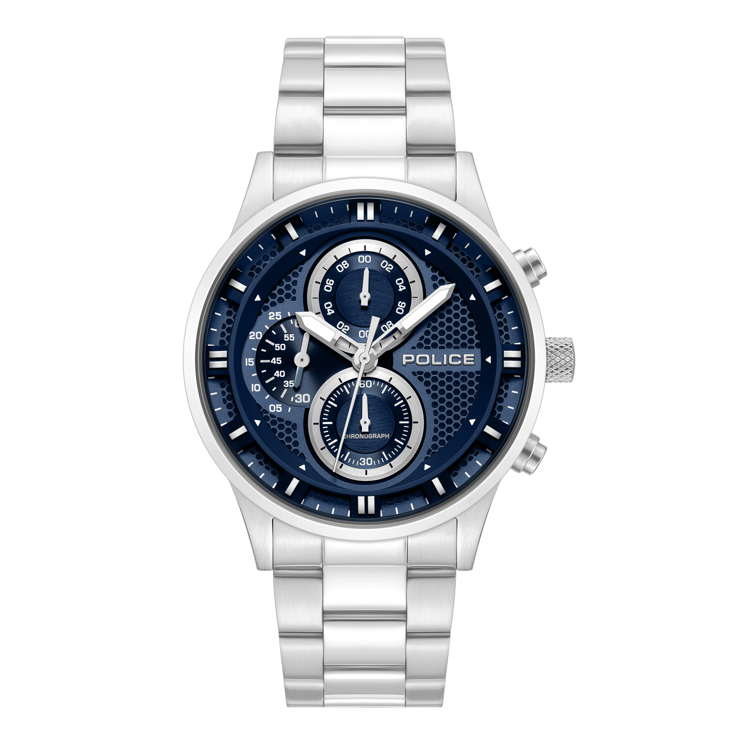 Police stainless steel chronograph watch blue dial steel bracelet men watch Available for Online Purchase