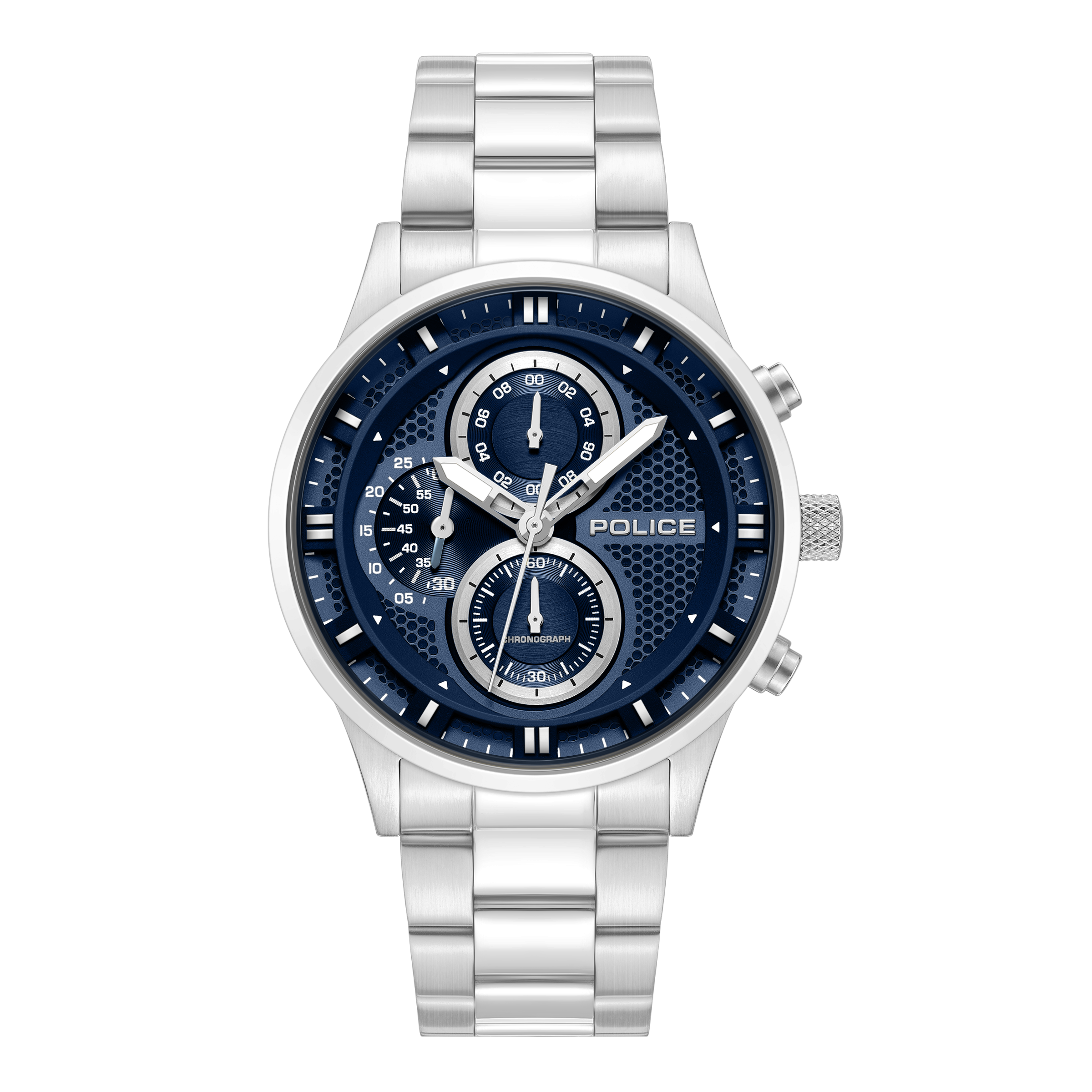 Police stainless steel chronograph watch blue dial steel bracelet men watch Available for Online Purchase