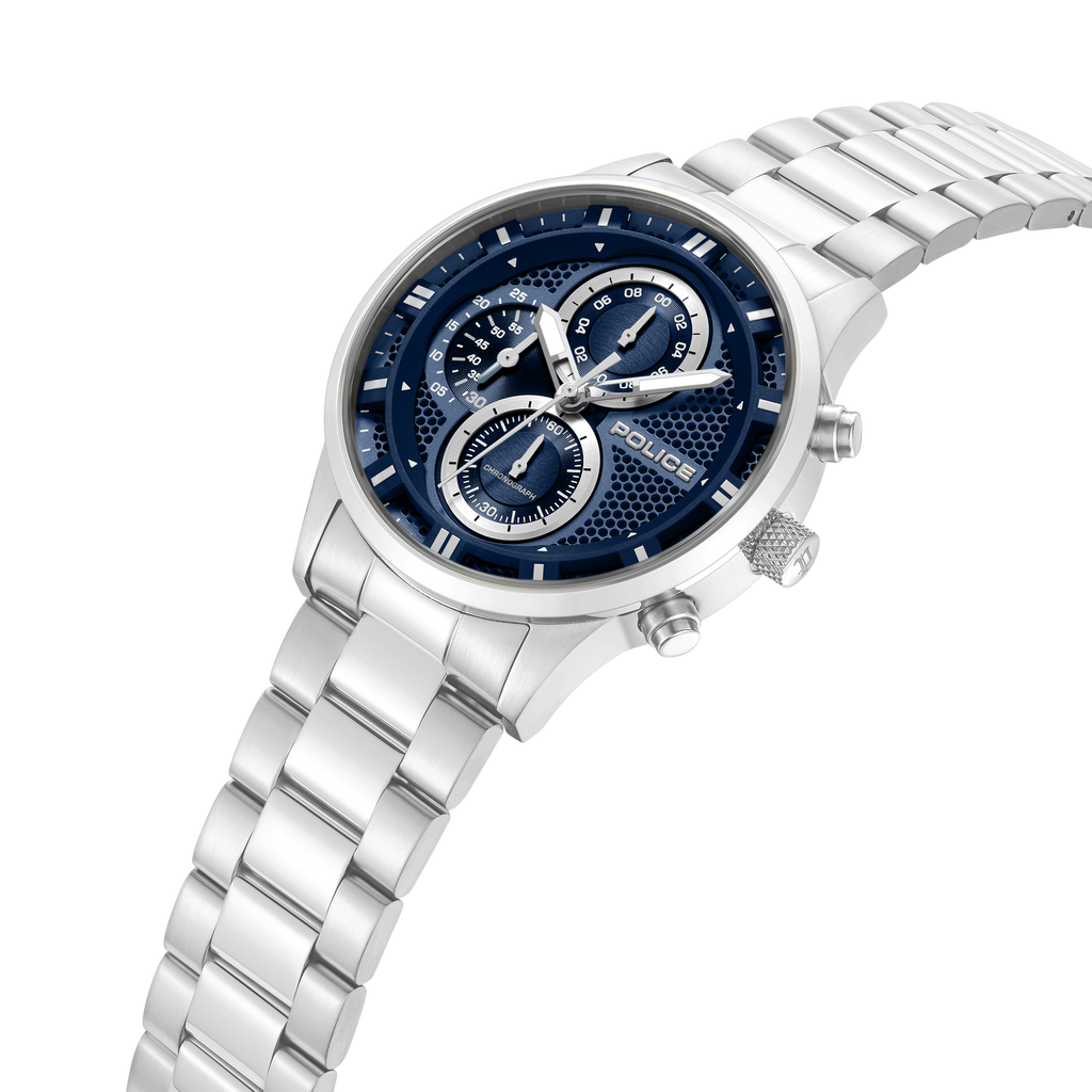 Police stainless steel chronograph watch blue dial steel bracelet men watch Available for Online Purchase