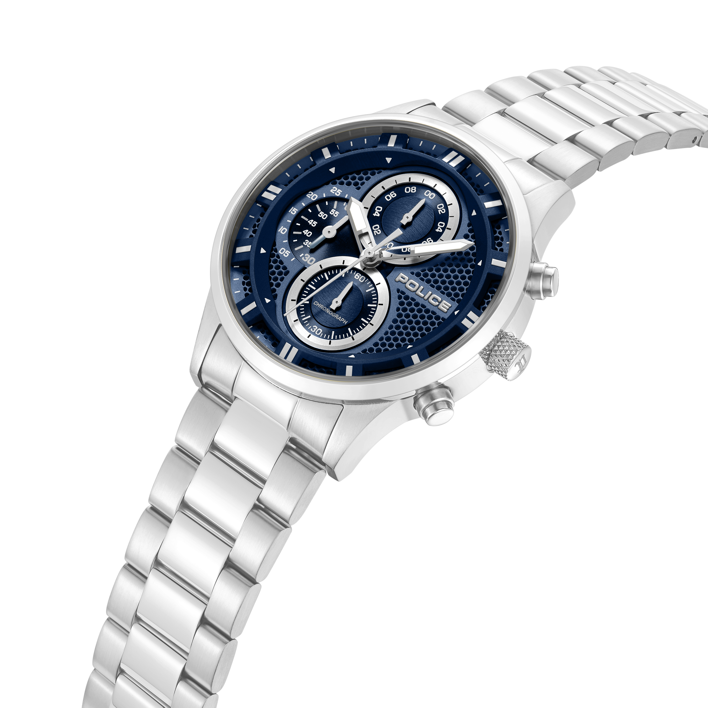 Police stainless steel chronograph watch blue dial steel bracelet men watch Available for Online Purchase