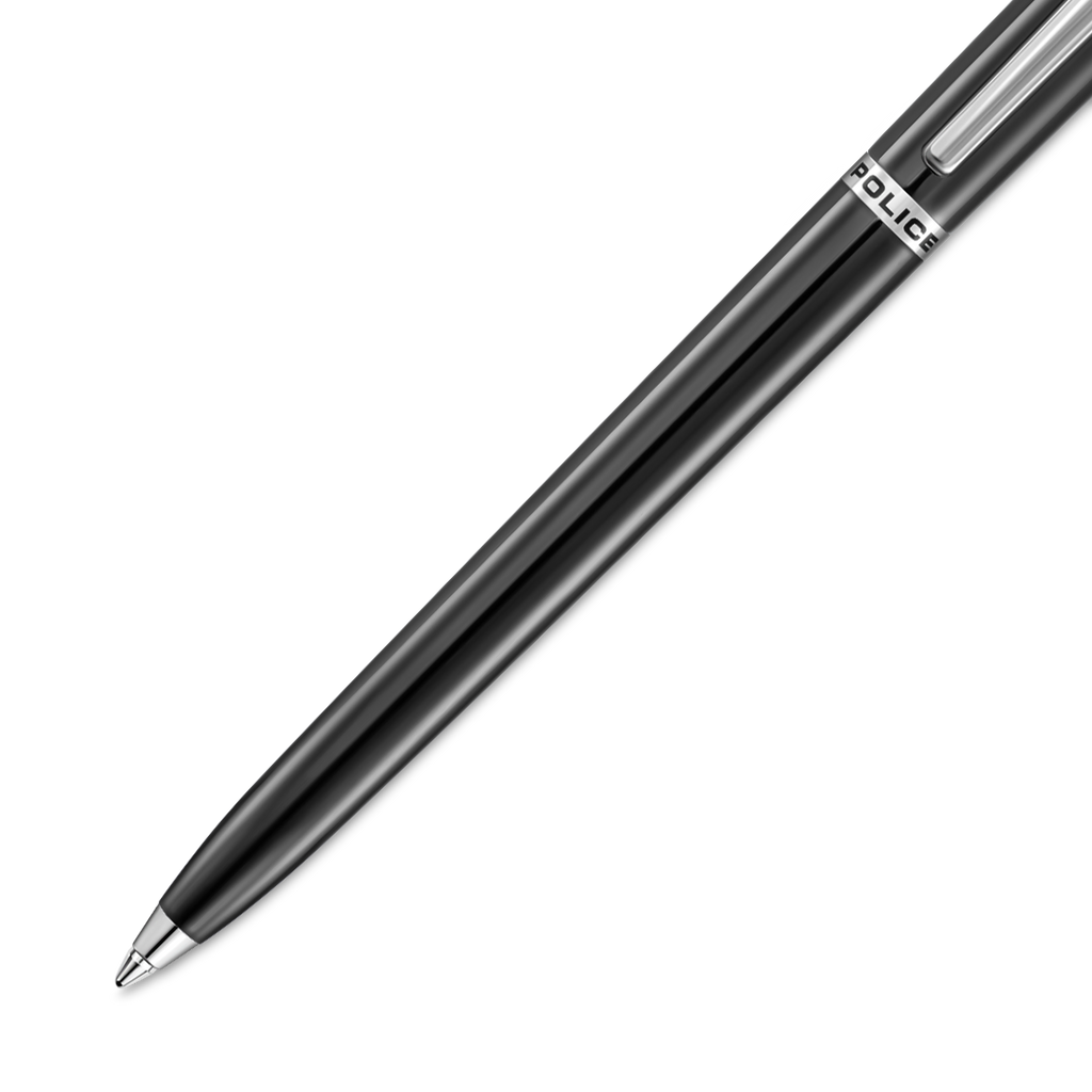 Police Tisa polished black enamel ballpoint pen with stainless steel trim luxury writing pen Paris Gallery Qatar Shop Now Online