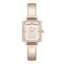 Police women's rectangular watch with white dial, rose gold-tone crystal bezel and champagne leather strap