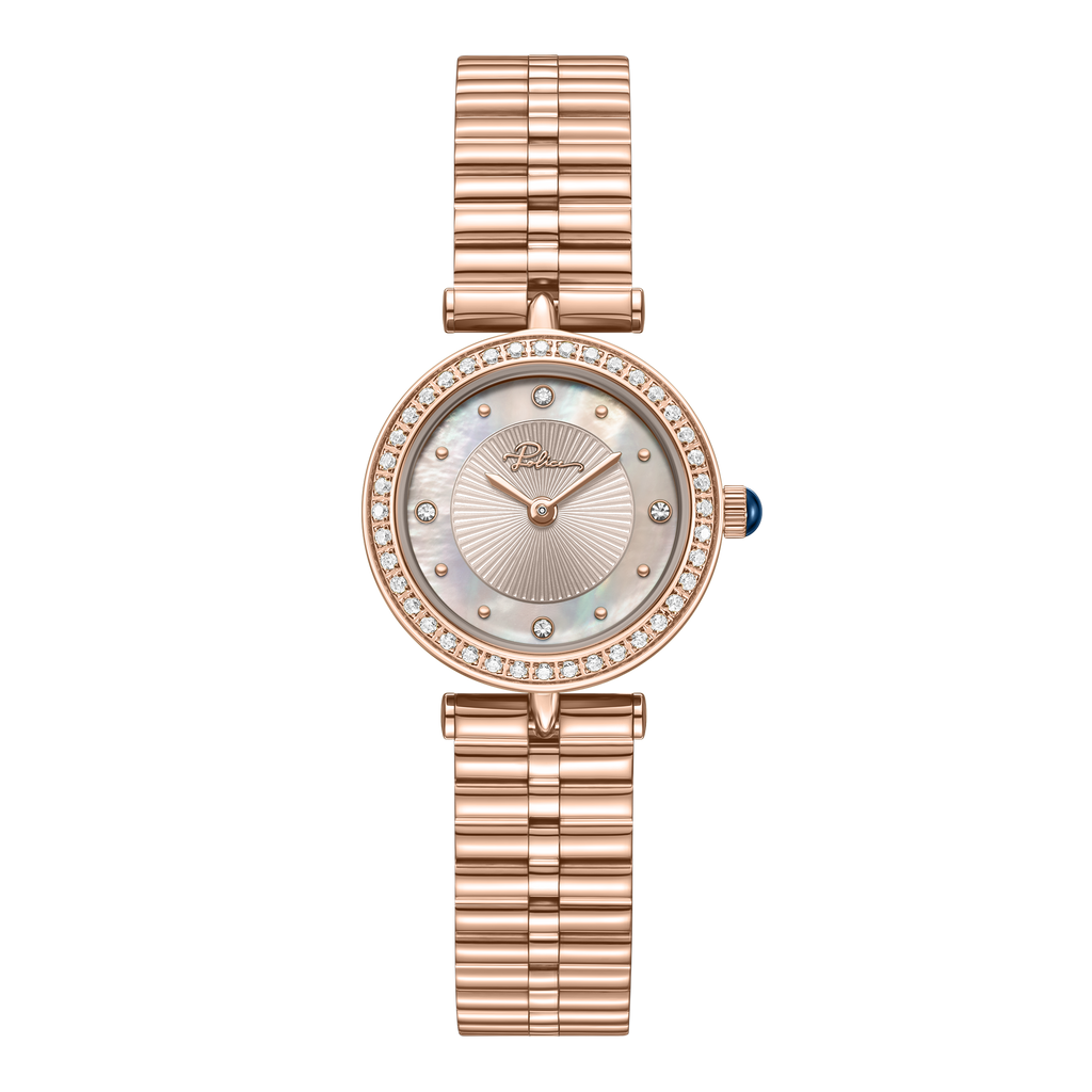 Police women's rose gold-tone watch with pink dial, crystal bezel and matching stainless steel bracelet