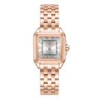 Police women's rose gold-tone square watch with silver dial, Roman numeral markers and stainless steel bracelet