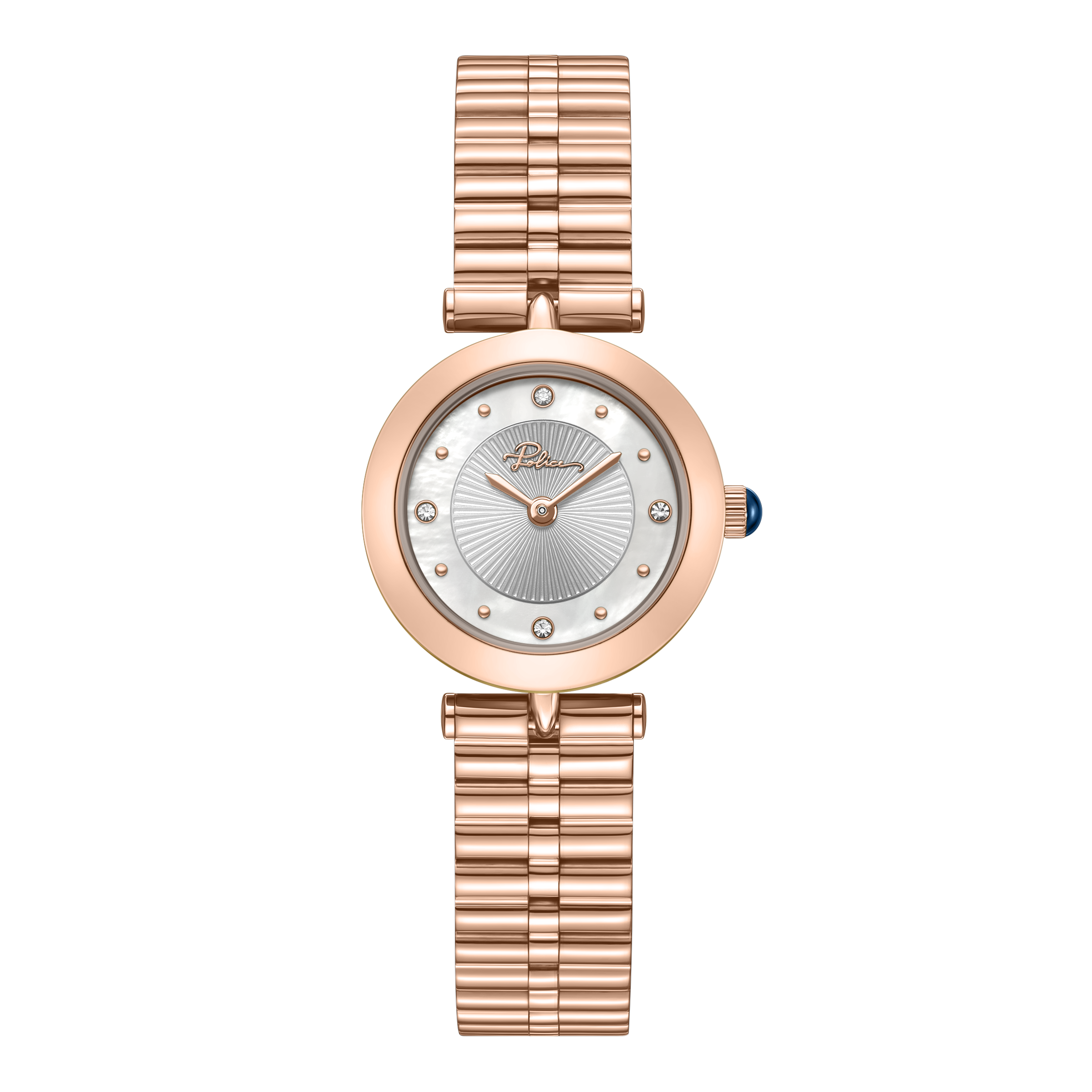 Police women's rose gold-tone watch with white dial, crystal accents and matching stainless steel bracelet