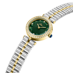 Police women's two-tone watch with green dial, crystal bezel and silver and gold-tone stainless steel bracelet