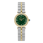 Police women's two-tone watch with green dial, crystal bezel and silver and gold-tone stainless steel bracelet
