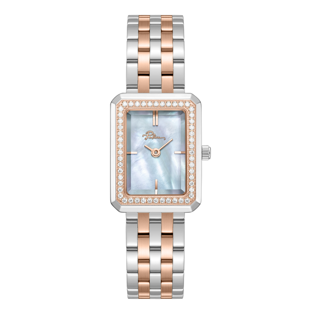 Police women's two-tone silver and rose gold watch with silver dial, crystal-set bezel and stainless steel bracelet