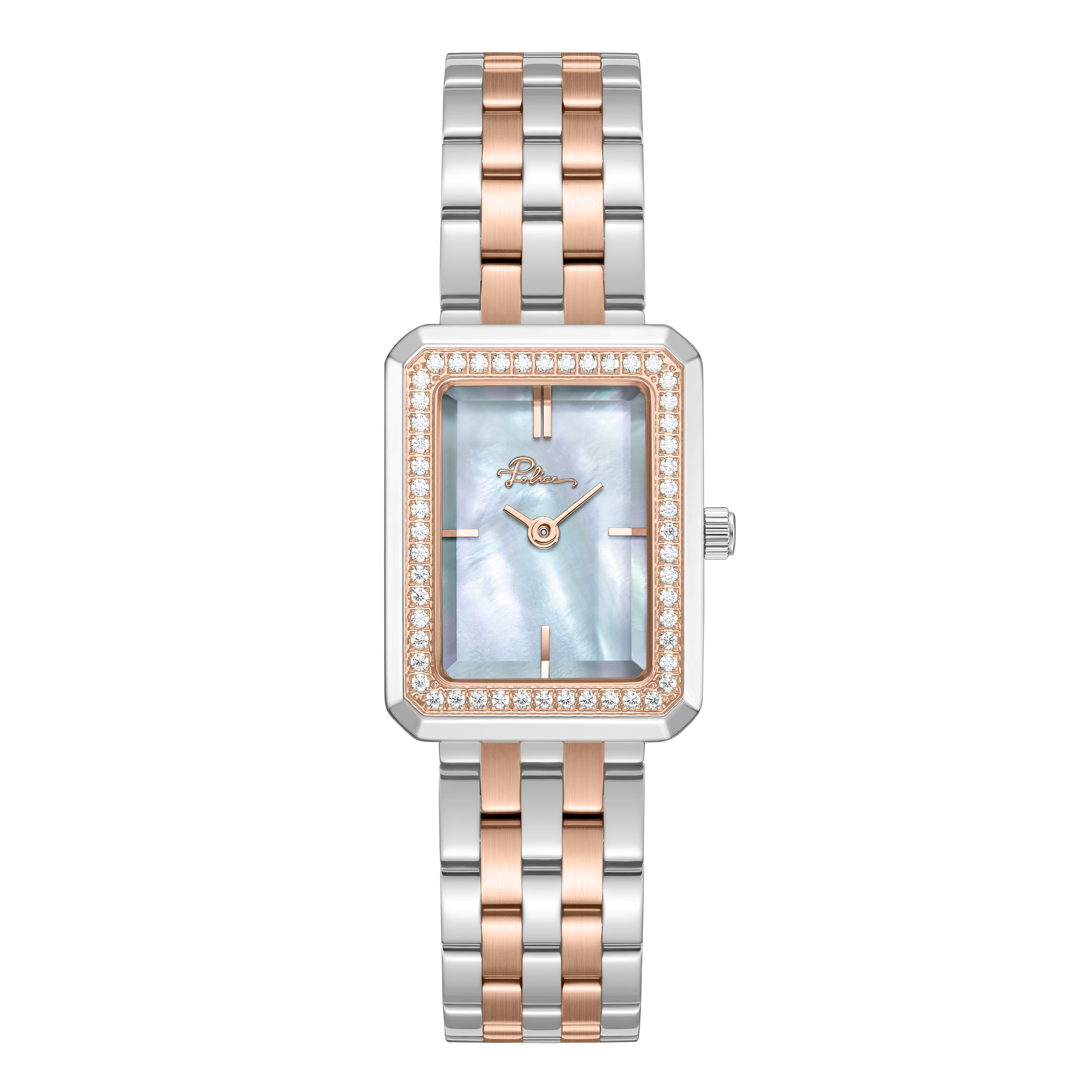 Police women's two-tone silver and rose gold watch with silver dial, crystal-set bezel and stainless steel bracelet
