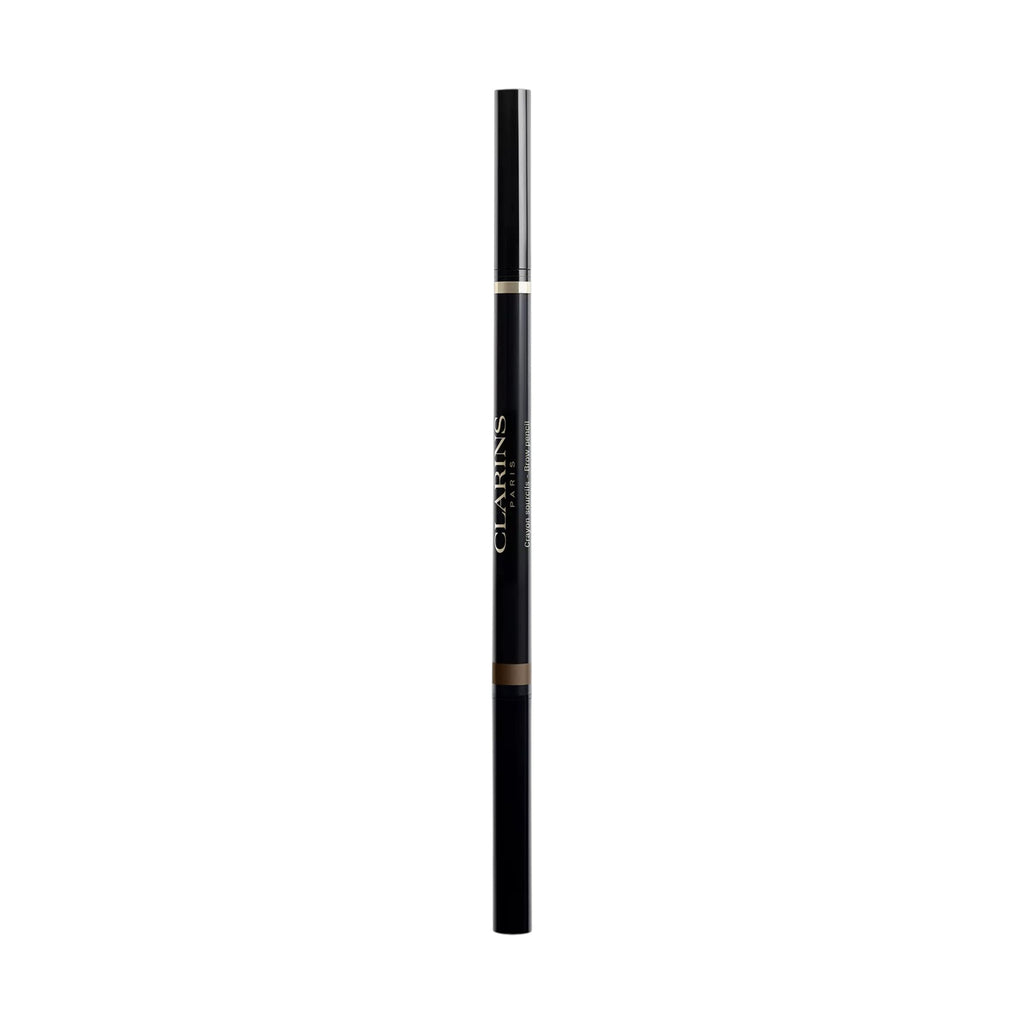 Dark Clarins brow pencil with a visible brown tip, a gold-toned band, and white text logo on the side.