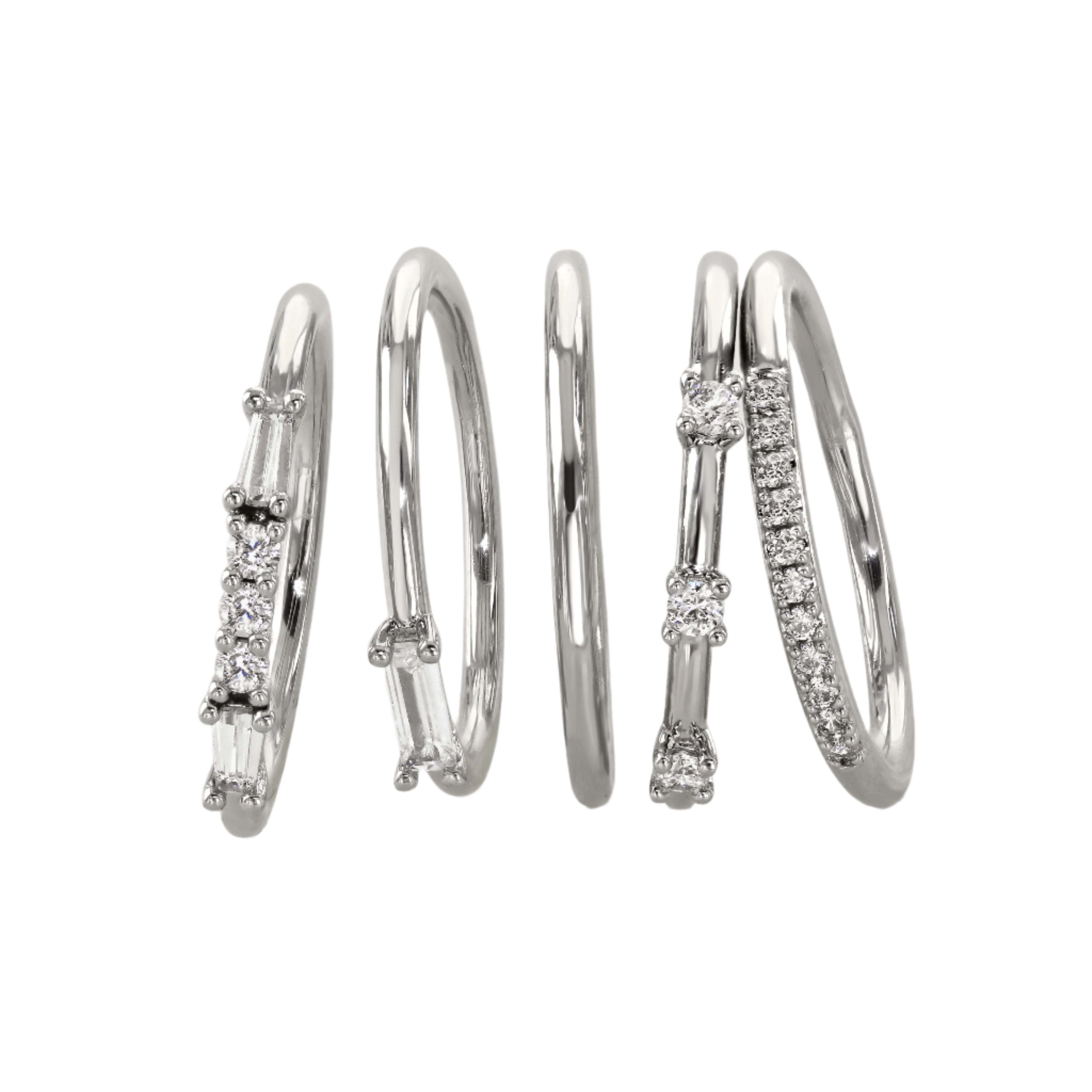 Buckley London 5Pc Stacking Ring Set Imitation Rhodium Plate Small Main image