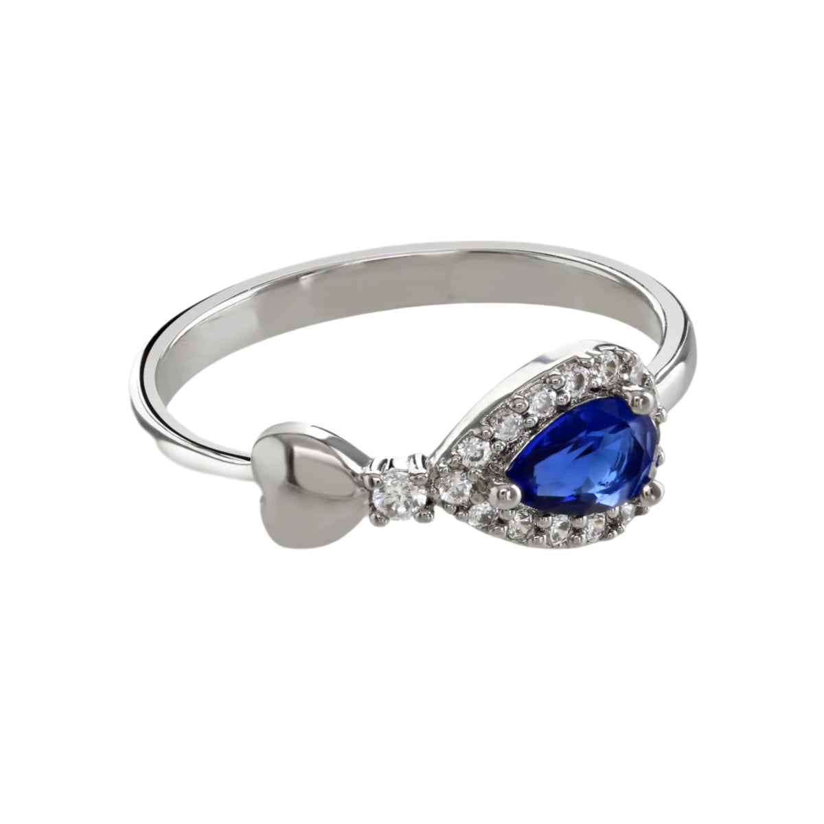 Buckley London Sapphire Heart Pear-Drop Ring Silver & Sapphire