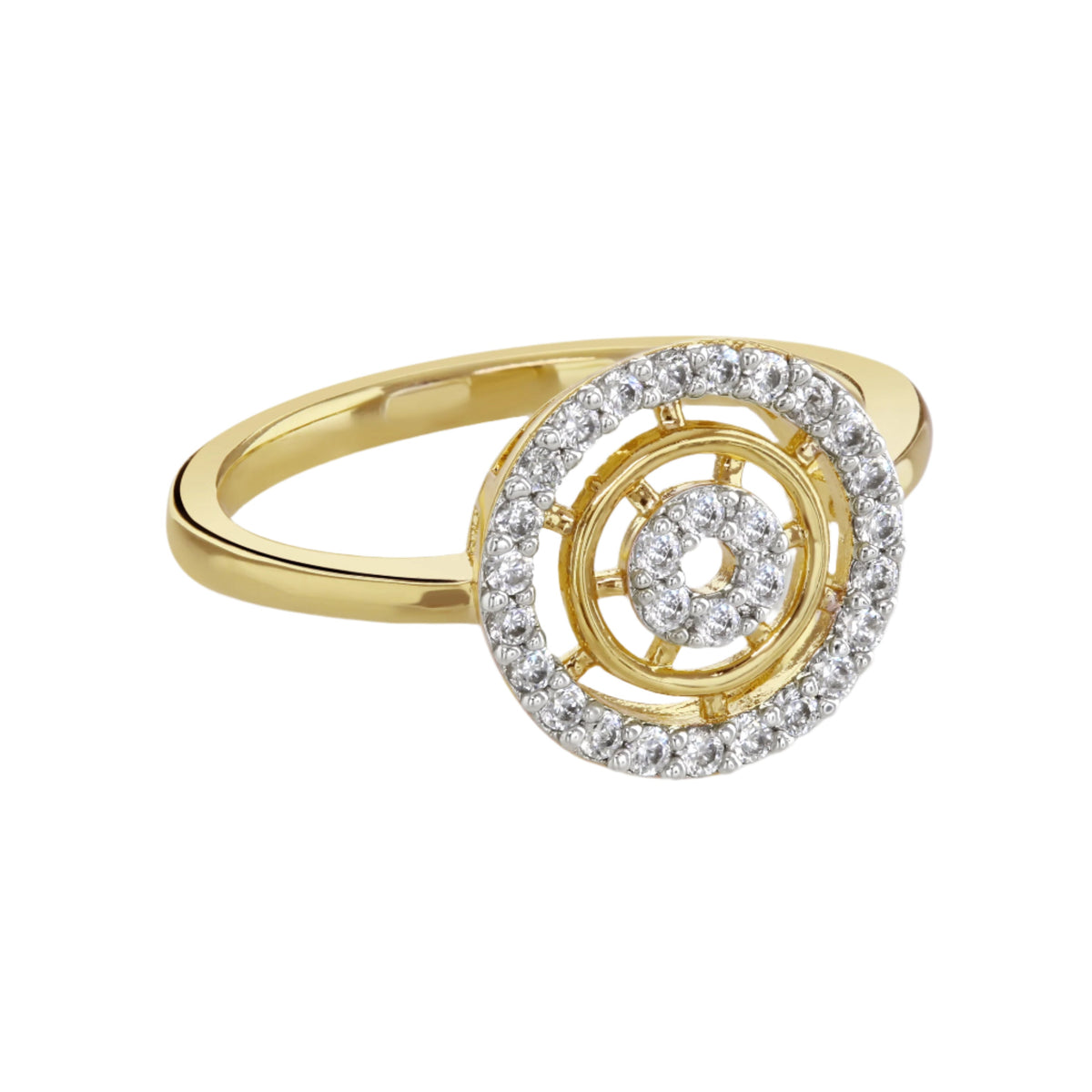 Buckley London TwoTone Pave Halo Ring Gold + Rhodium Large
