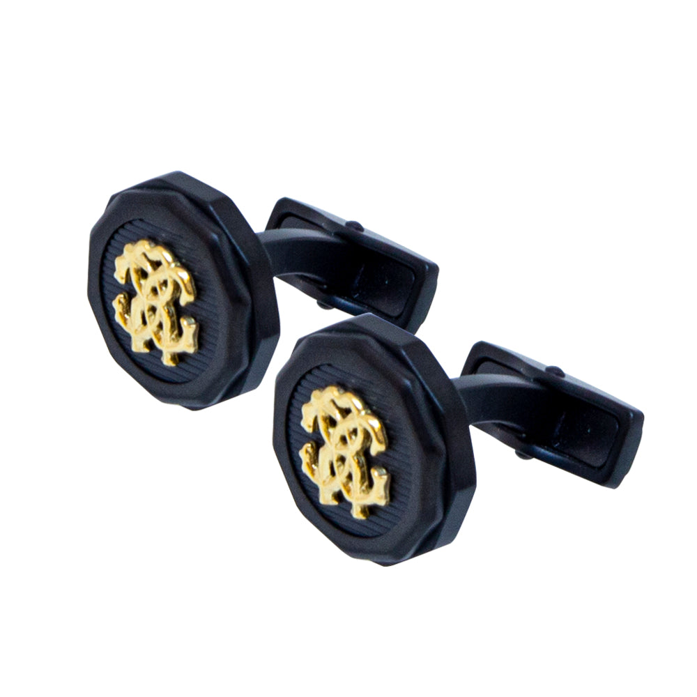 Roberto Cavalli Cufflinks Black With Ip Gold Roberto Cavalli Cufflinks Black With Ip Gold