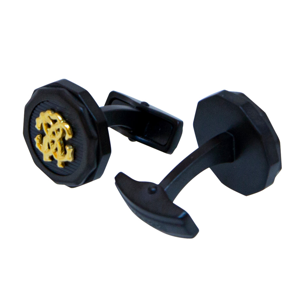 Roberto Cavalli Cufflinks Black With Ip Gold Roberto Cavalli Cufflinks Black With Ip Gold