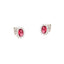 Pair of silver-toned stud earrings, each featuring an oval ruby-red central stone surrounded by a halo of clear faceted stone