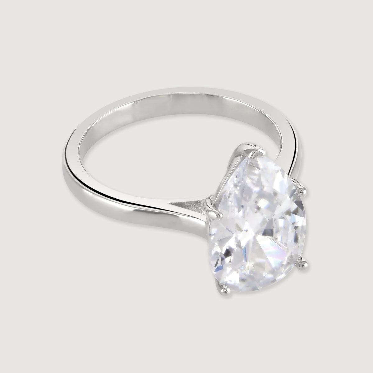 Buckley London The Carat Collection  Pear Solitaire Ring Rhodium Small Size