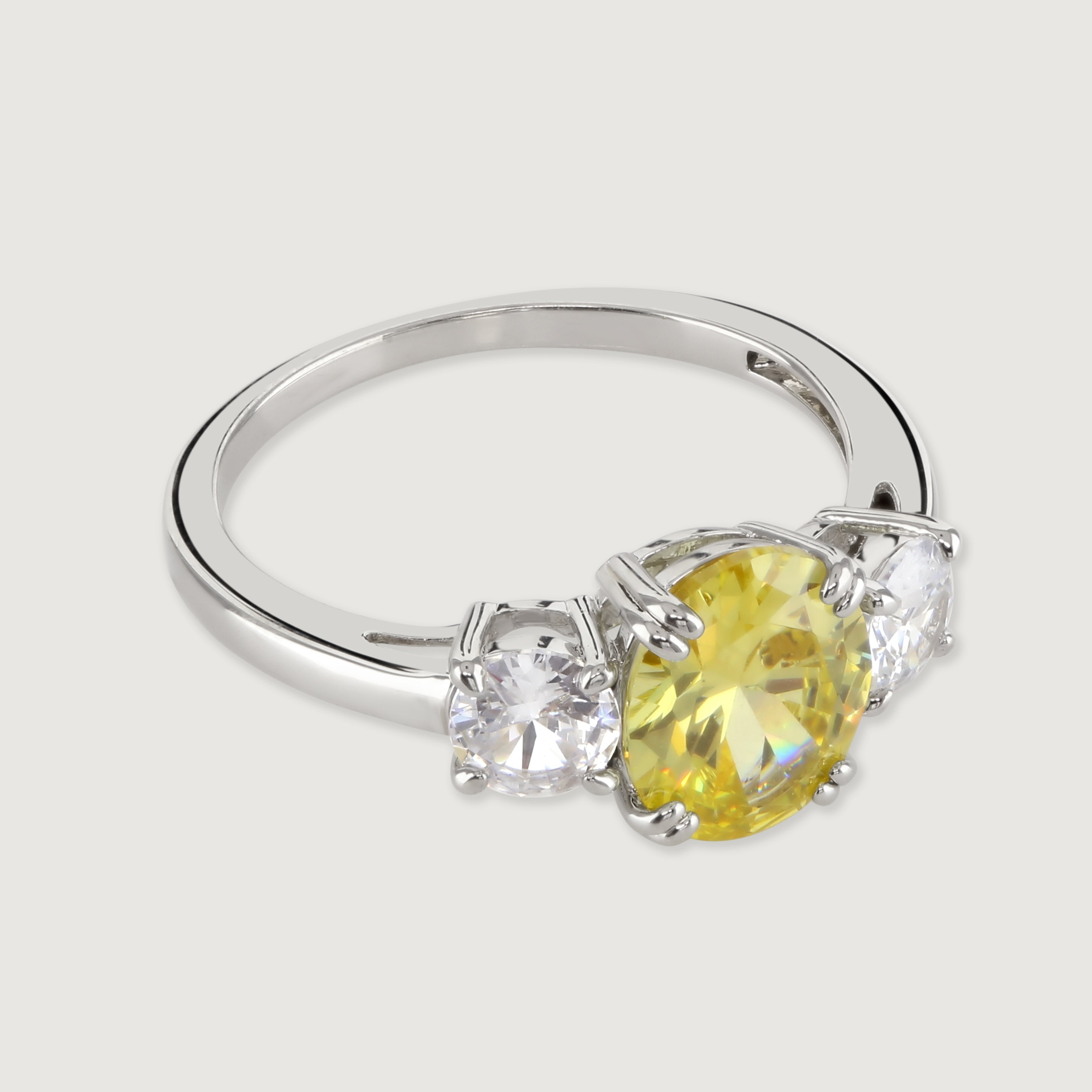 Buckley London The Carat Collection  Canary Oval Meghan Ring Rhodium L SS24