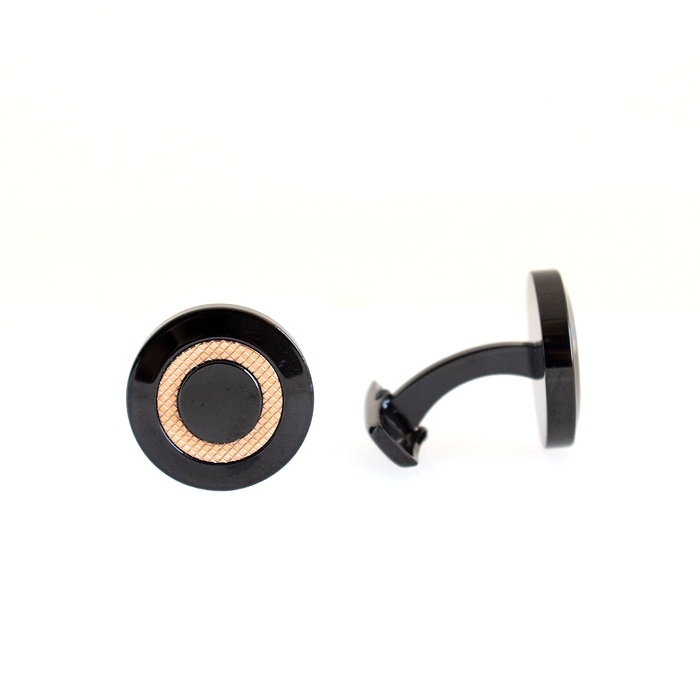 Ferre Milano Cufflinks Black With Ip Rose Gold Circle Design On The Face Ferre Milano Cufflinks Black With Ip Rose Gold Circle Design On The Face