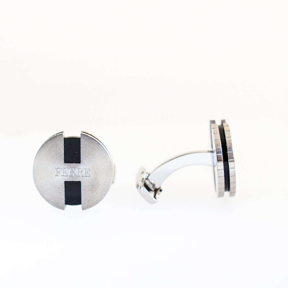 Ferre Milano Cufflinks Silver Color With Black Lining