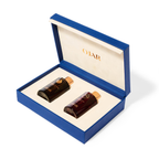 A closed rectangular OJAR presentation box made of premium blue textured leather with the brand name "OJAR" embossed in gold on the front, set against a white background.