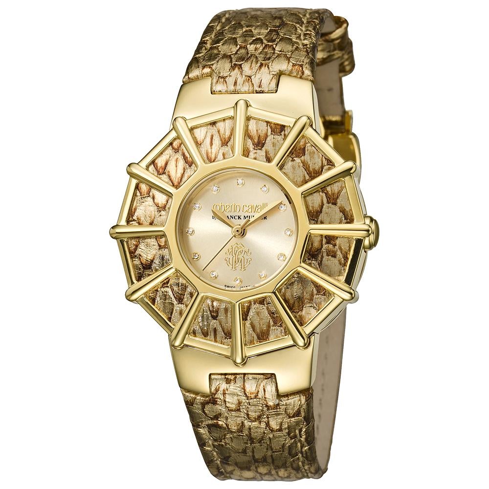 Roberto Cavalli ladies gold watch with textured leather strap – Available for Online Purchase