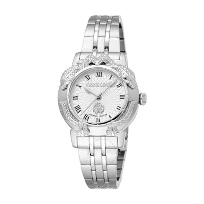 Roberto Cavalli by Franck Muller Ladies White Dial Silver-Tone Snake-Embellished Watch Secondary image