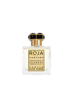 Roja Parfums Scandal Pour Homme Parfum 50ml luxury men's fragrance bottle with gold plaque and black gemstone cap.