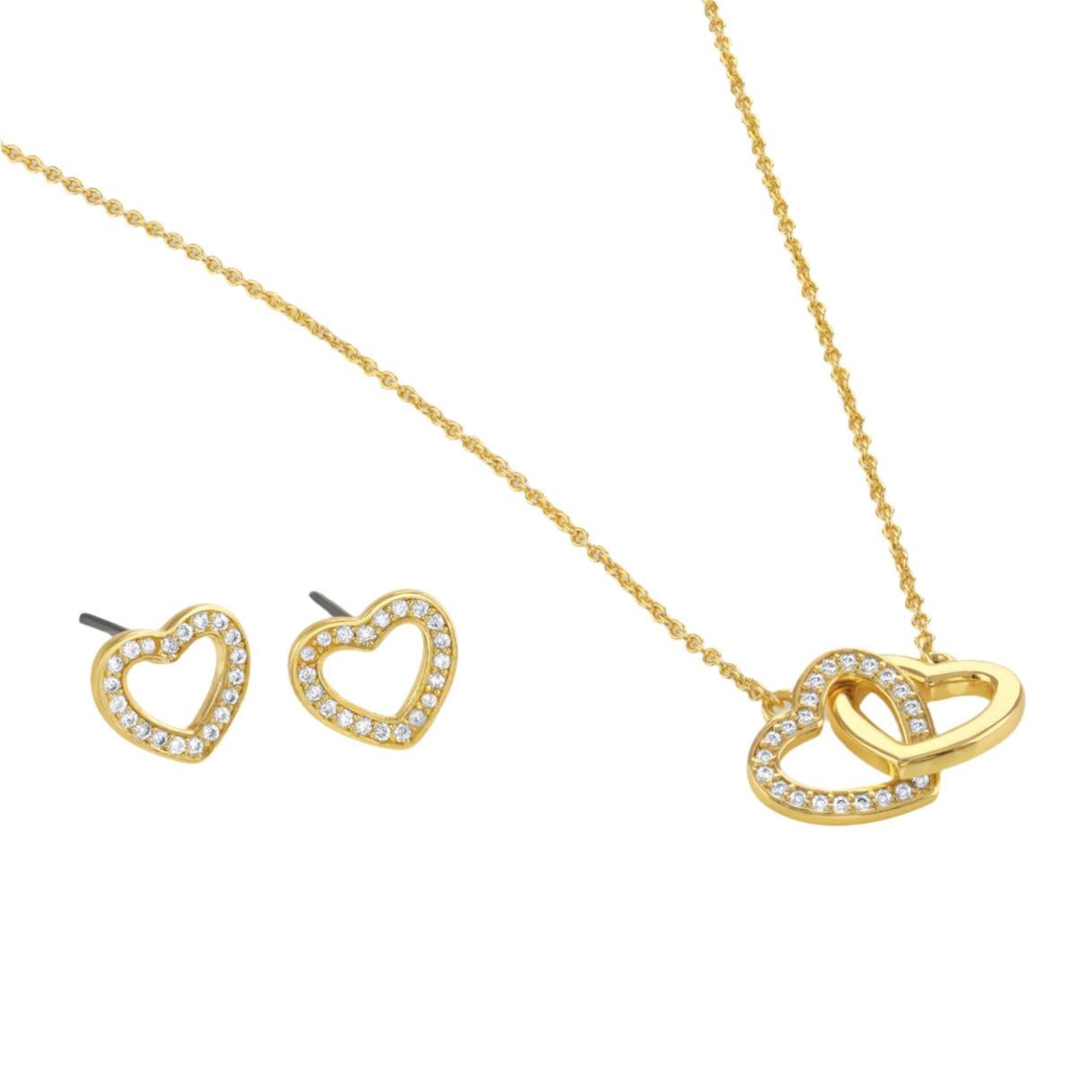 Buckley London Double Heart Pendant & Earrings Set Gold SS25