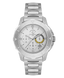 Silver-toned Santa Barbara Polo & Racquet Club chronograph watch with white dial and metal link bracelet.