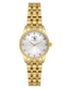 Gold-toned Santa Barbara Polo & Racquet Club women's watch with a white patterned dial and crystal hour markers.