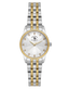 A two-tone silver-toned and gold-toned Santa Barbara Polo & Racquet Club women's watch with a white textured dial and crystal