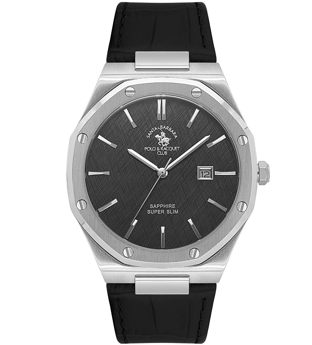 Santa Barbara Polo & Racquet Club Noble Men's Black Dial Silver Case Black Leather Starp Watch