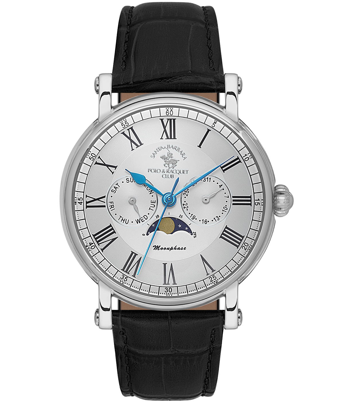 Santa Barbara Polo & Racquet Club Legend Men's Silver Dial Black Leather Strap Watch