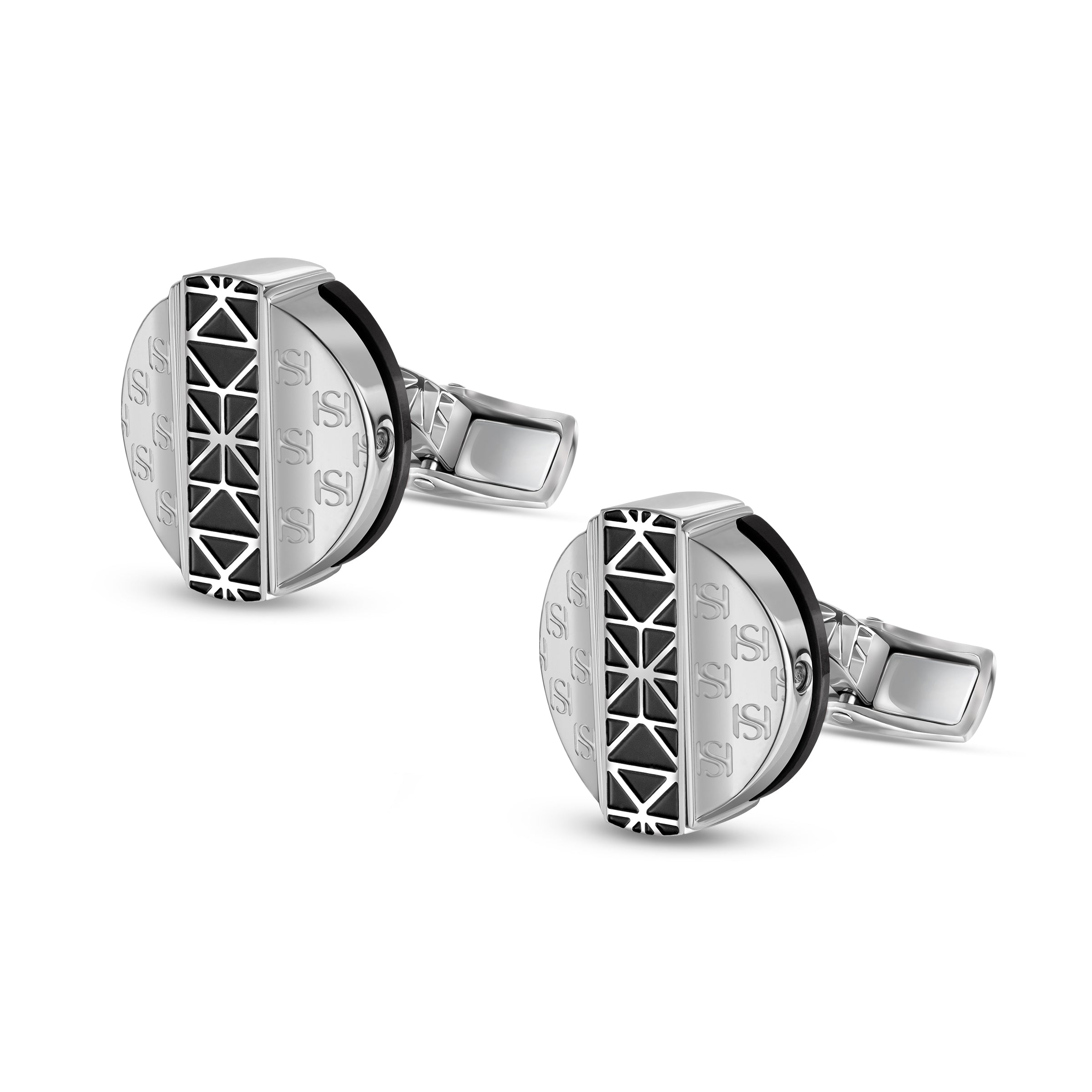 Saint Honoré black carbon fiber cufflinks with geometric stainless steel design for men Paris Gallery Qatar Shop the Latest Online