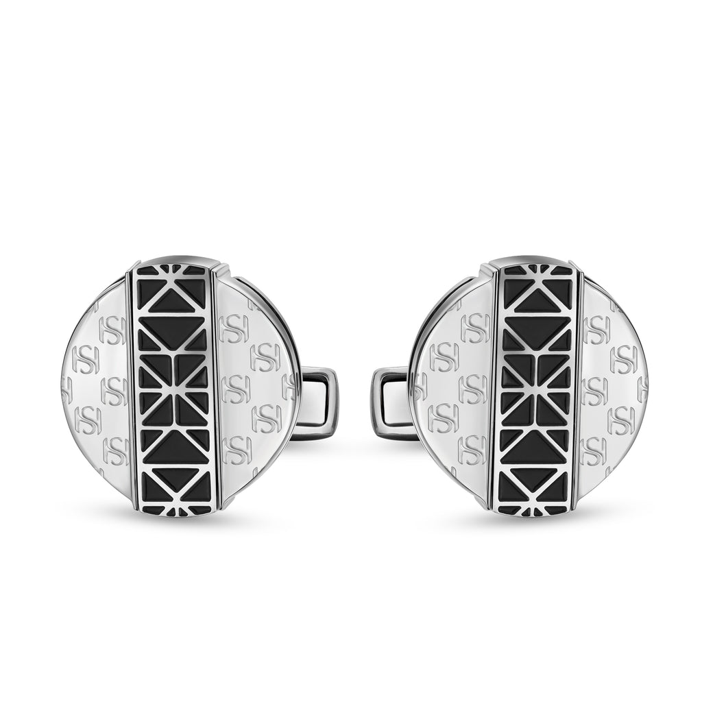 Saint Honoré black carbon fiber cufflinks with geometric stainless steel design for men Paris Gallery Qatar Shop the Latest Online