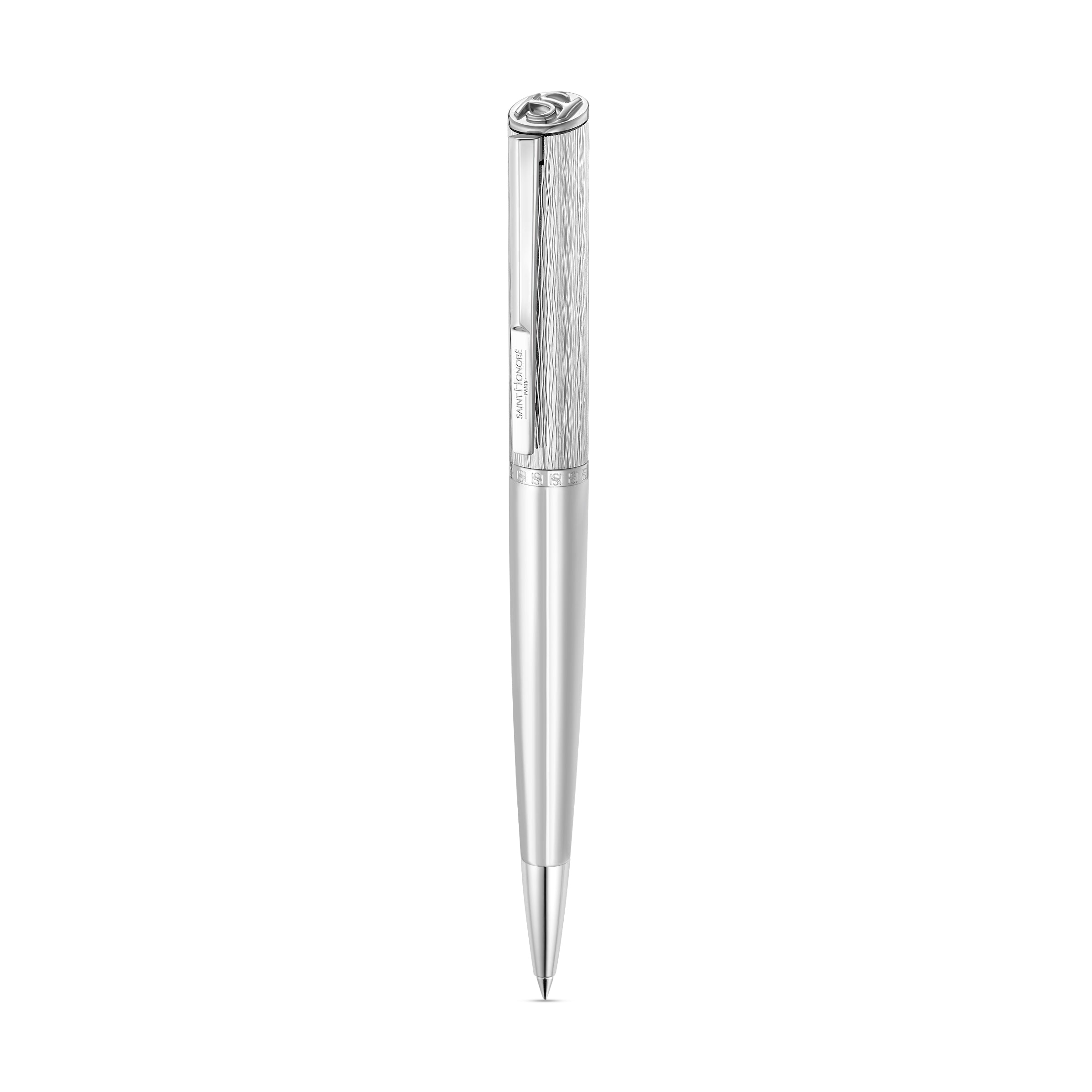 Saint Honoré Célèbre silver ballpoint pen with textured barrel and polished silver-tone trims